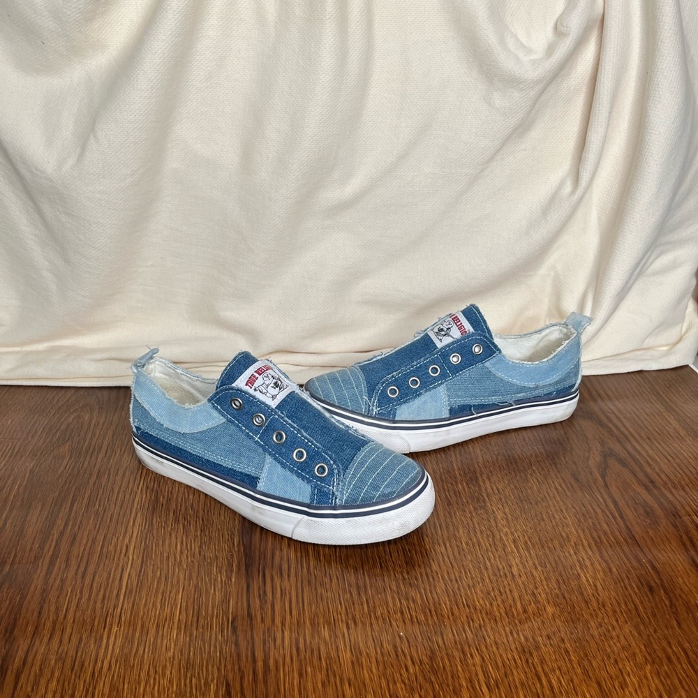 True Religion patchwork denim slip on